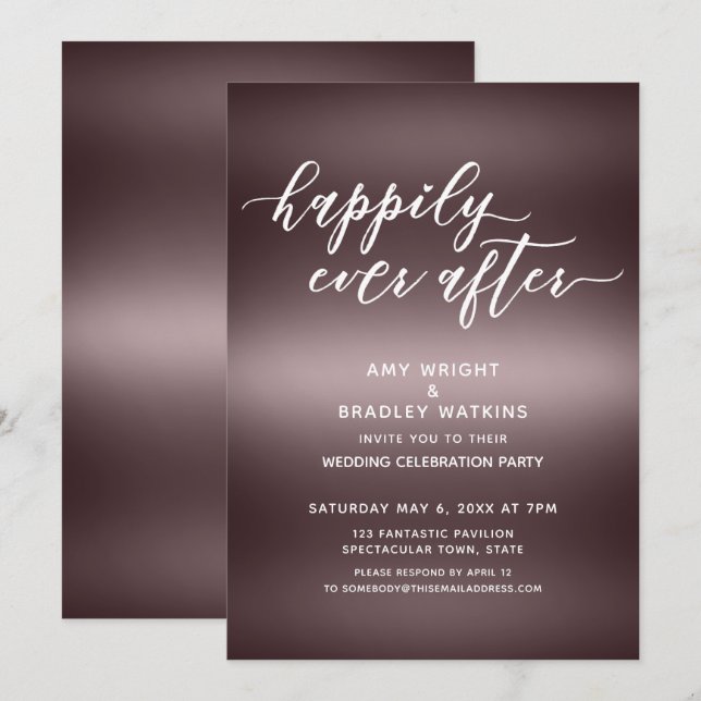Invitation Écriture manuscrite Heureux pour toujours sur or r (Devant / Derrière)
