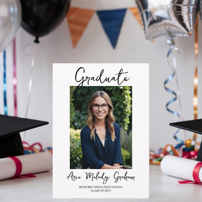 Invitation Écriture Manuscrite Moderne 2 Photos Diplômé  (Créateur téléchargé)