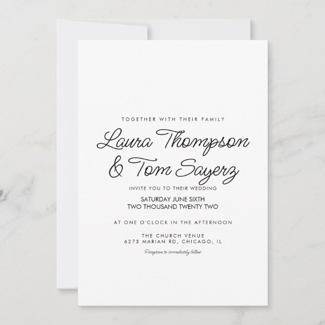 Invitation Écriture Manuscrite Moderne Mariage Simple Noir (Devant)