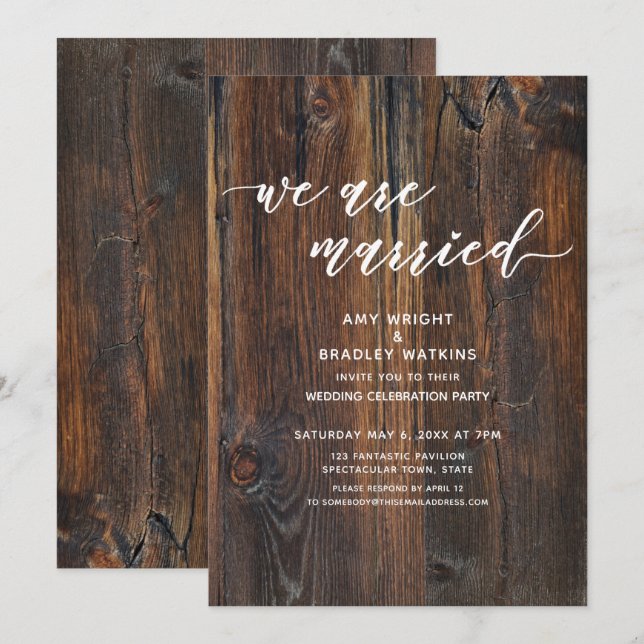 Invitation Écriture manuscrite sur bois texturé Nous sommes m (Devant / Derrière)