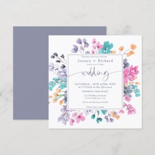 Invitation Écriture mariage moderne à fleurs lavande rose