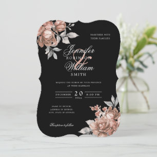 Invitation Écriture Mariage Rose Gold Rustique Floral Noir