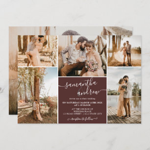 Invitation Écriture minimaliste Bourgogne 6 photos mariage