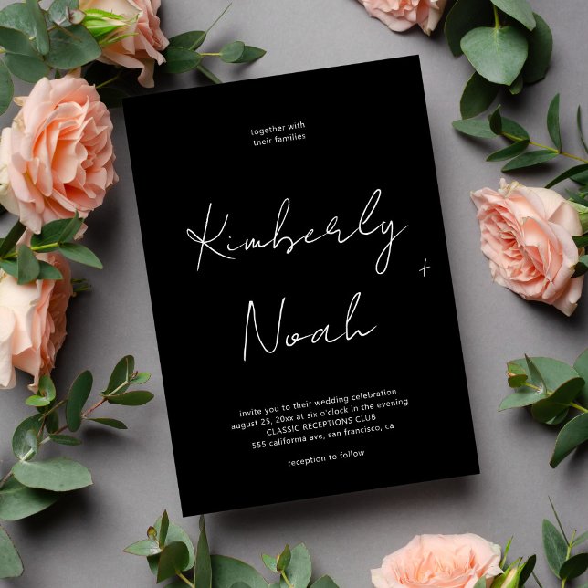 Invitation Écriture minimaliste élégante mariage noir et blan (Créateur téléchargé)