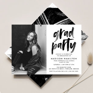 Invitation Écriture Moderne au Pinceau Noir Photo Fête de Rem