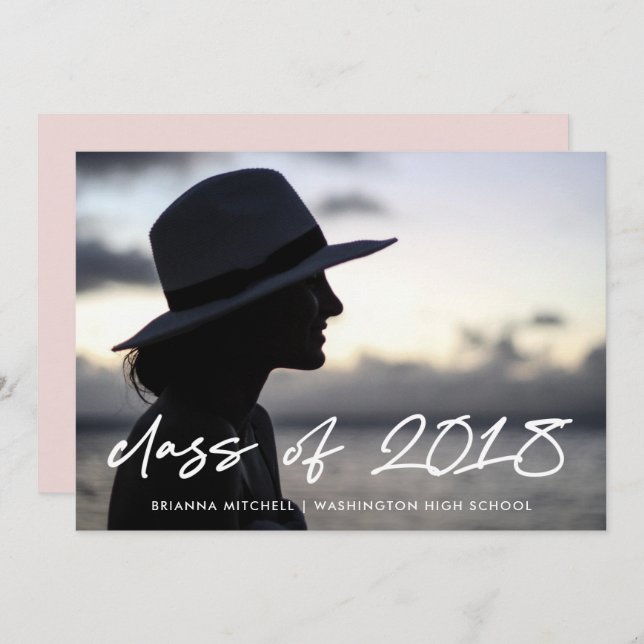 Invitation Écriture moderne | Classe de 2018 Photo Grad Party (Devant / Derrière)