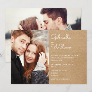 Invitation Écriture moderne Kraft rustique 2 Photo Mariage