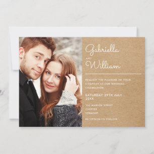 Invitation Écriture Moderne Kraft Rustique Photo Mariage
