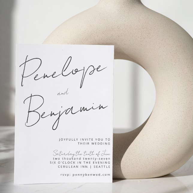 Invitation Écriture moderne Mariage noir blanc tout en un (Créateur téléchargé)