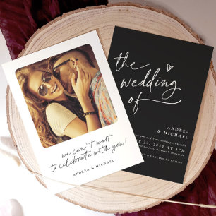 Invitation Écriture moderne noir et blanc Mariage du coeur