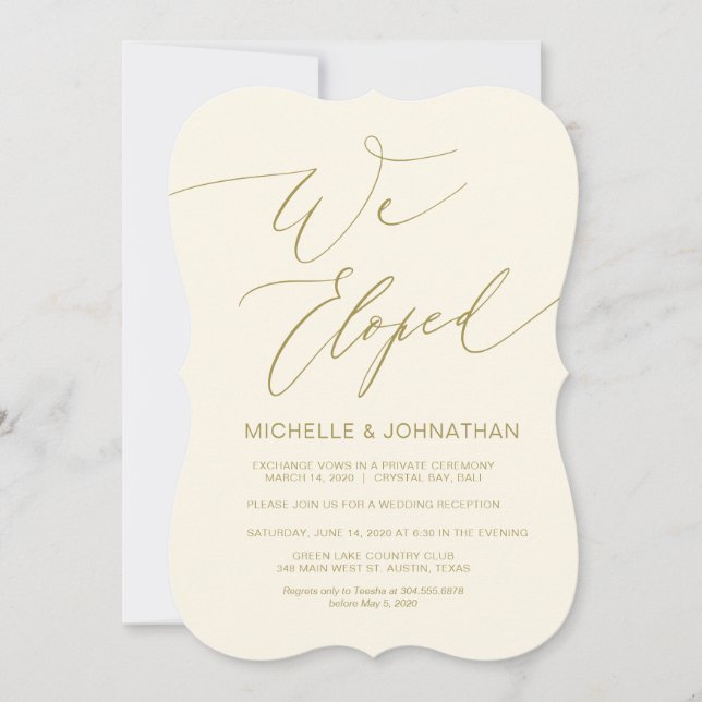 Invitation Écriture moderne, or, Réception de mariage en fuit (Devant)