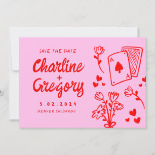 Invitation Écriture moderne rose et rouge Mariage Enregistrer