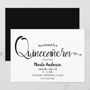 Invitation Écriture noire Moderne Minimaliste Quinceañera Qui
