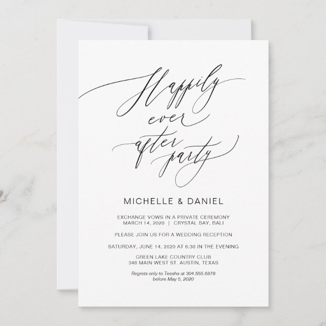 Invitation Écriture noire romantique, Mariage en fuite (Devant)