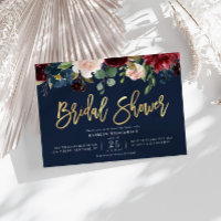 Ecriture or marine bleu floral nuptiale