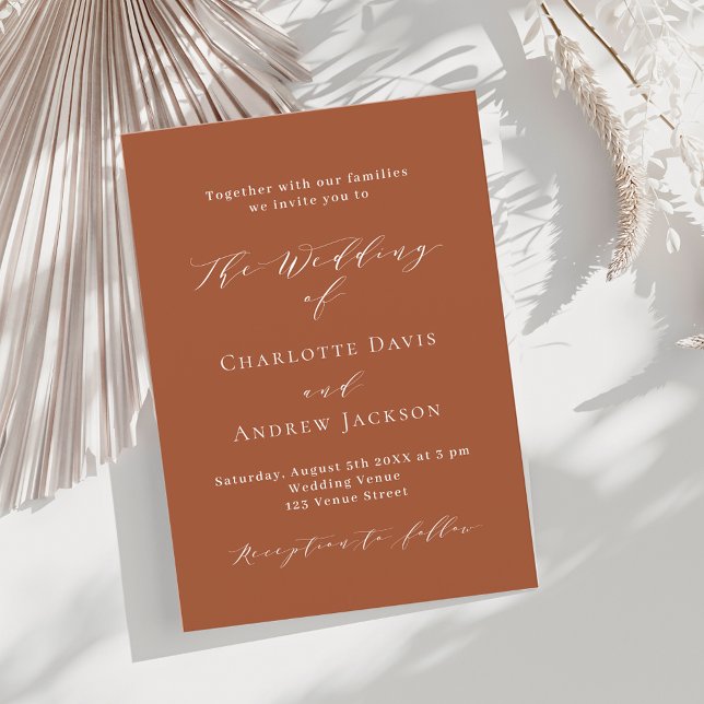 Invitation Écriture orange brûlé mariage de luxe moderne (Créateur téléchargé)