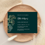 Invitation Écriture vert émeraude d'anniversaire luxe<br><div class="desc">Arrière - plan vert émeraude décoré de feuilles de ginkgo. Personnalisez et ajoutez votre nom et les détails de votre fête. Retour : motif ginkgo.</div>