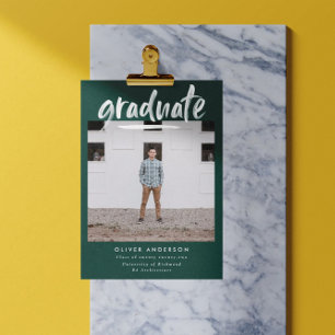 Invitation Écriture verte moderne photo graduation élégante