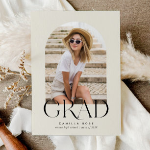 Invitation Ecru Blanc Moderne Minimaliste Arc Graduation