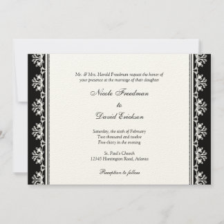 Invitation Ecru noir filigree perlé frontière personnalisée m