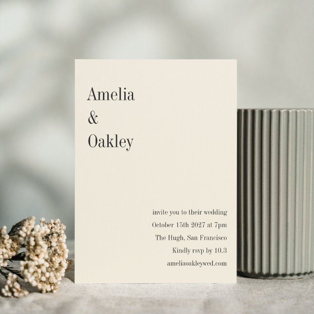 Invitation Ecru noir minimaliste Élégant Chic Mariage moderne (Créateur téléchargé)