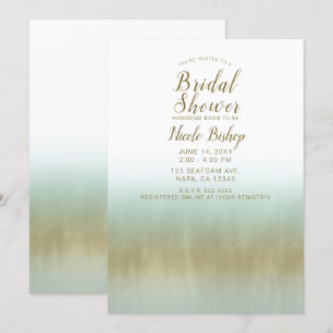 Invitation Écume de mer Or Blanc Élégant Réception de mariage