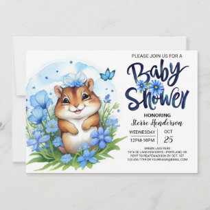 Invitation Écureuil doux Floral Blue Boy Baby shower