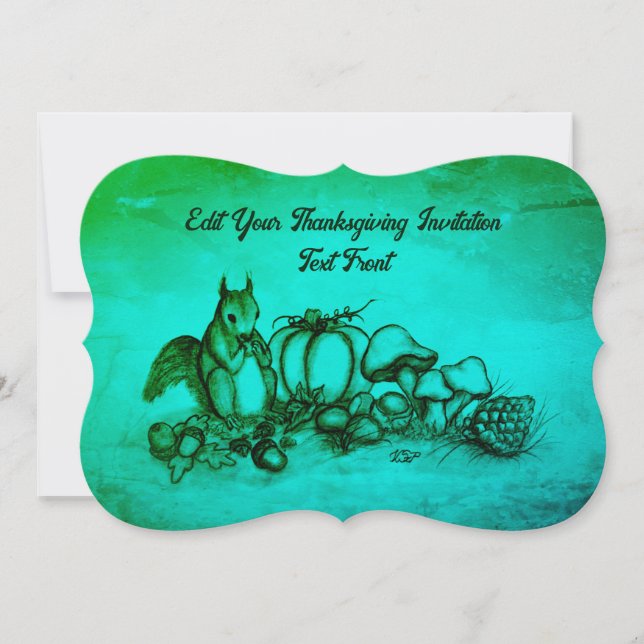 Invitation Écureuil en automne, Joyeux Thanksgiving! (Devant)