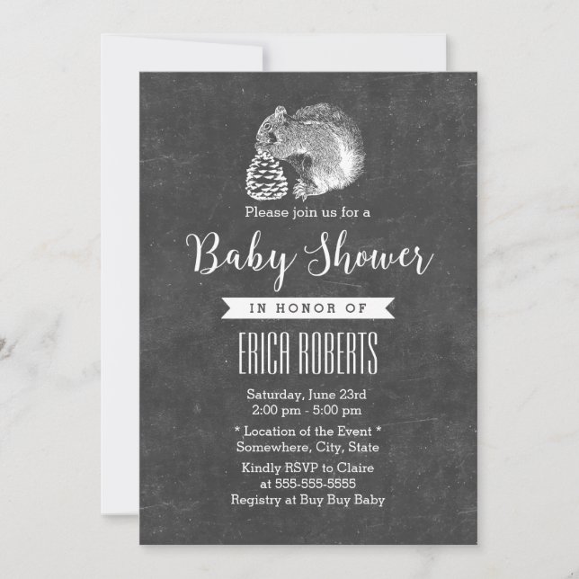 Invitation Écureuil forestier et Baby shower de tableau de bo (Devant)