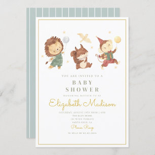 Invitation Écureuil mignon, lion et singe Baby shower