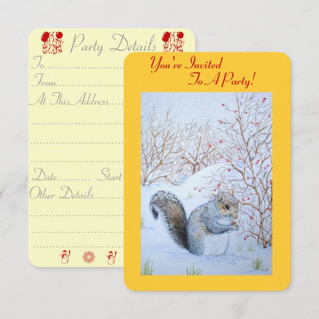 Invitation écureuil mignon scène de neige fête de Noël (Devant / Derrière)