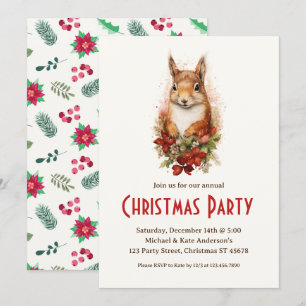 Invitation Écureuil rouge à la fête de Noël animal de Santa H