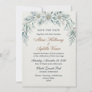 Invitation Edelweiss, perce-neige, aiguilles de pin, bordure 