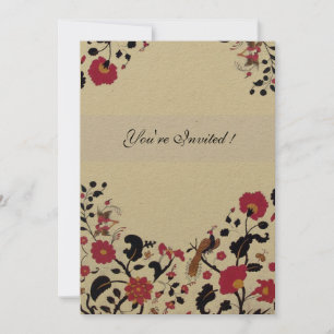 Invitation EDEN, Mariage Amour Oiseaux, Fleurs Rouge Noir, Kr