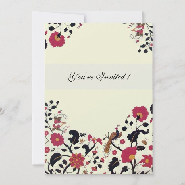 Invitation EDEN, Oiseaux d'amour de mariage, Fleurs rouges no (Devant)