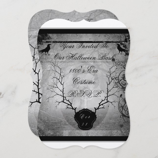 Invitation Edgar Allan Poe Parti d'Halloween (Devant / Derrière)