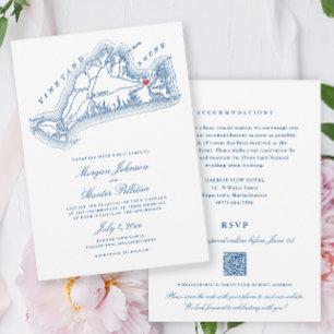 Invitation Edgartown MA Tout-en-un Mariage Code QR Bleu Marin