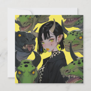 Invitation Edgy Anime Girl avec Dinosaures