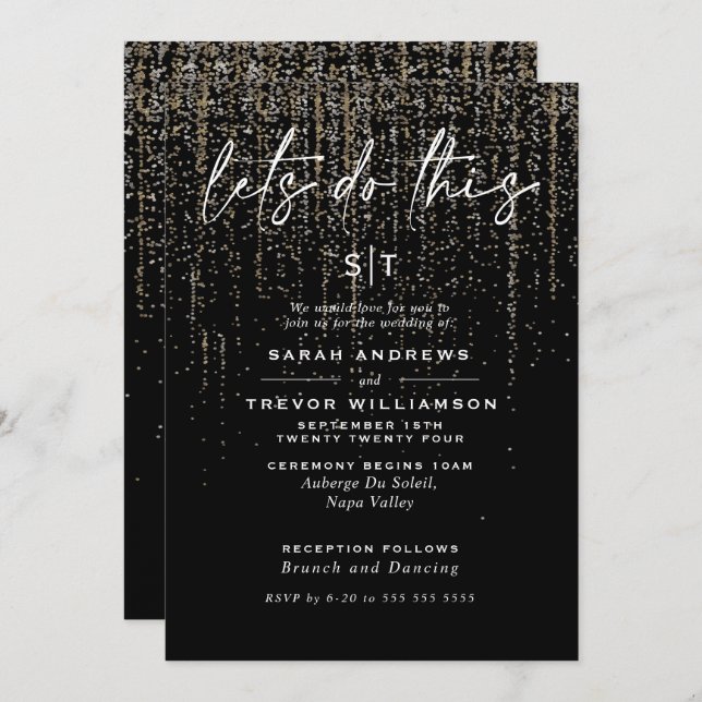 Invitation Edgy Chic Champagne Parties scintillant Garland (Devant / Derrière)