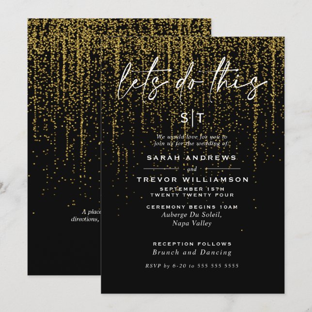 Invitation Edgy Chic Gold Parties scintillant Garland Invitat (Devant / Derrière)