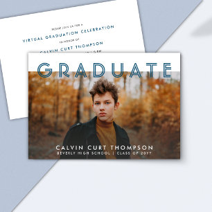 Invitation Edgy Navy Blue Photo Graduation virtuelle pour les