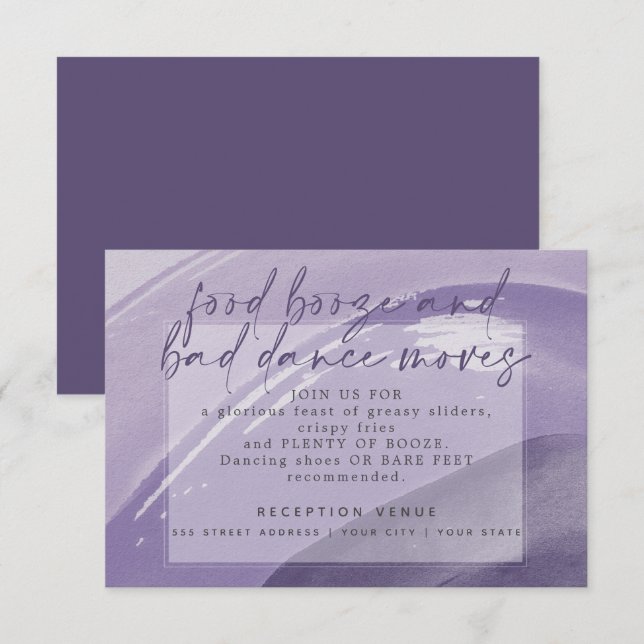 Invitation Edgy Watercolor Stroke Plum Réception (Devant / Derrière)