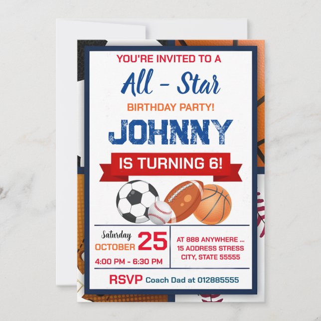 Invitation Editable All Star Sports Anniversaire Fête Invitat (Devant)