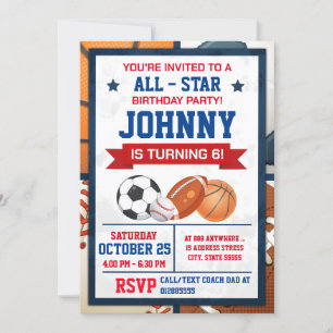 Invitation Editable All Star Sports Anniversaire Fête Invitat