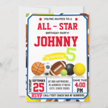 Editable All Star Sports Anniversaire Fête Invitat