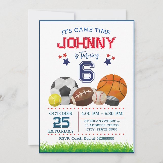 Invitation Editable All Star Sports Anniversaire Fête Invitat (Devant)