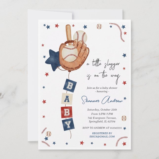Invitation Editable Baseball Baby Shower Little Rookie (Devant)