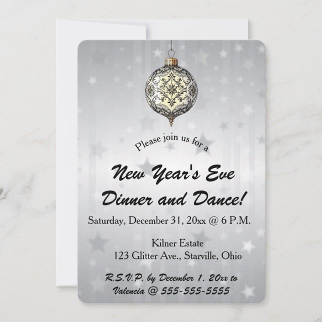 Invitation Editable Black and White Ornament Stars Background (Devant)