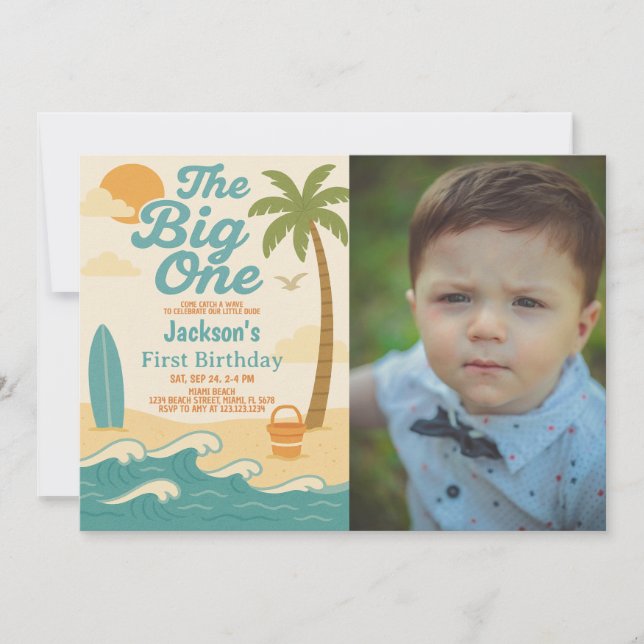 Invitation Editable Boy’s The Big One Surfing 1er anniversair (Devant)