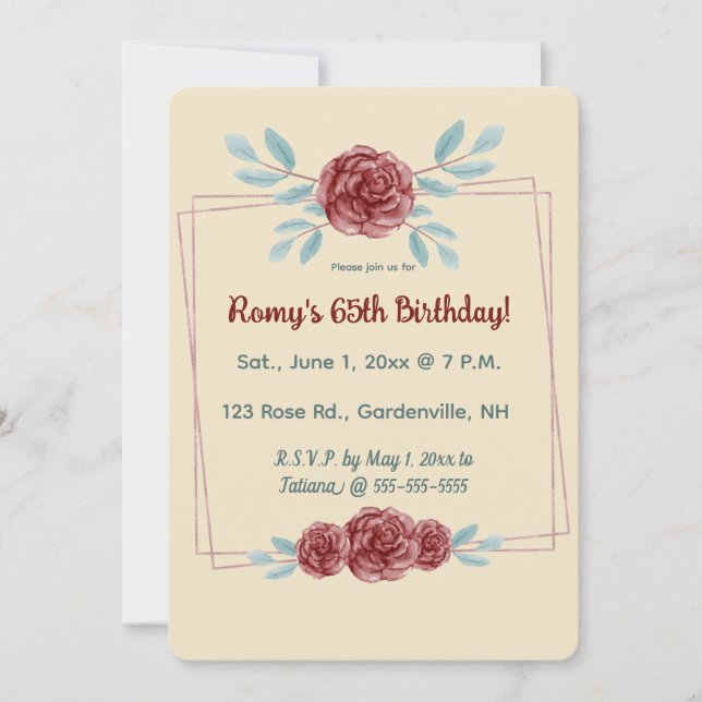 Invitation Editable Burgundy Roses in a Double Gold Frame (Devant)